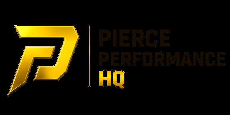Fierce Performance HQ logo featuring a stylized gold P with brown text on black background